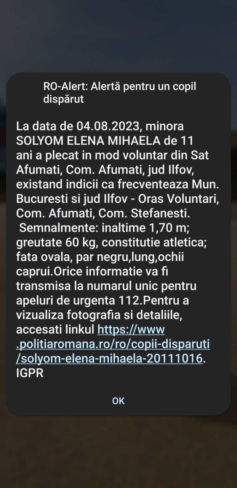 Alertă copil dispărut alerta, copil disparut, ajutor