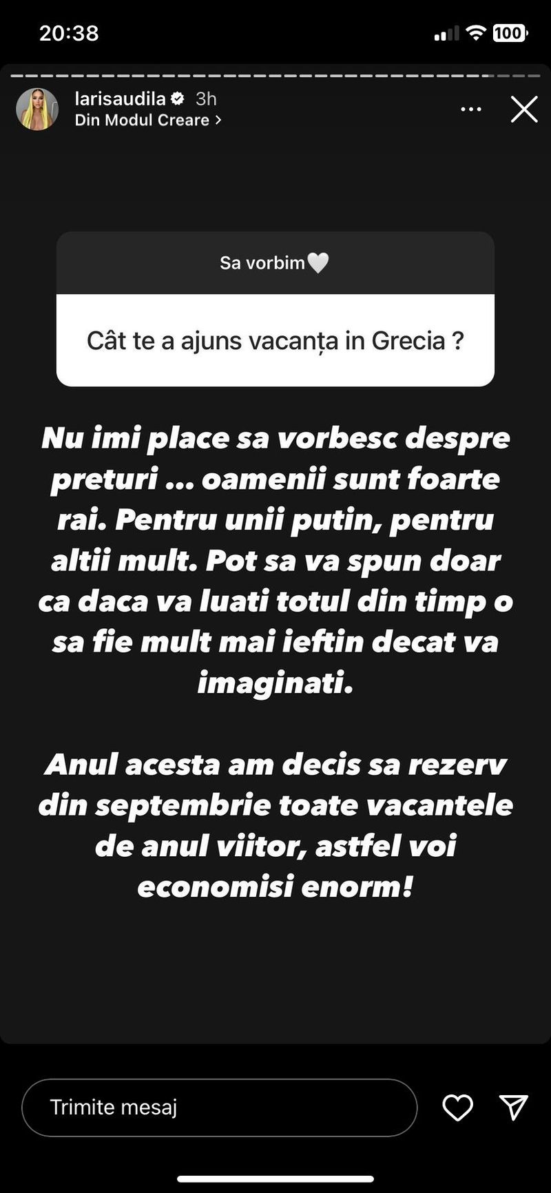 larisa udila, vacante, bani, fani, economie