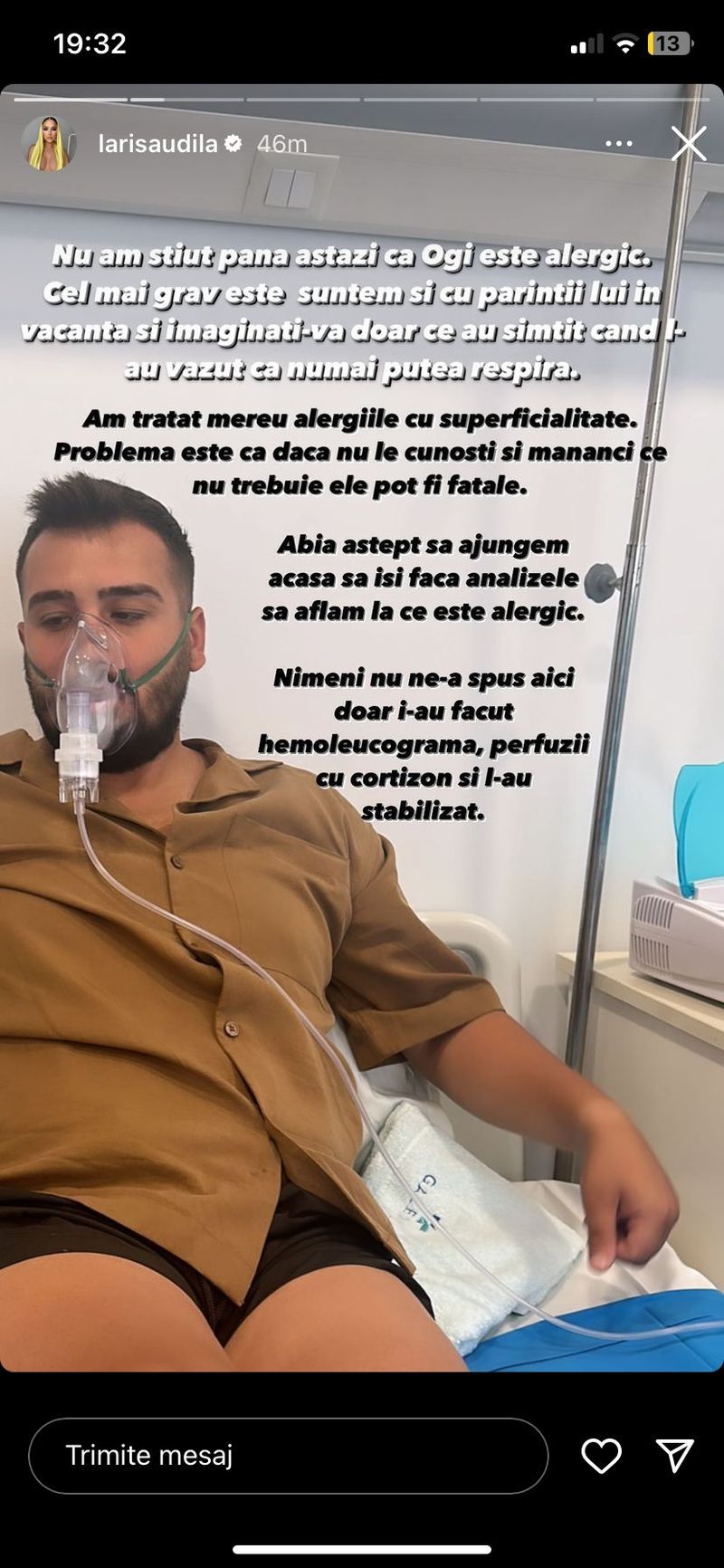 larisa udila, sot, probeleme, spital, alergie