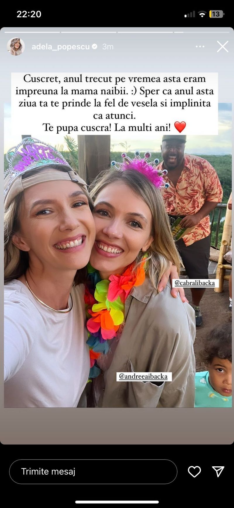 adela popescu, andreea ibacka, mesaj, zi de nastere