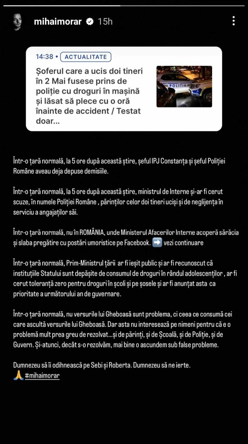 Mihai Morar, reacție acidă în legătură cu accidentul de la 2 Mai