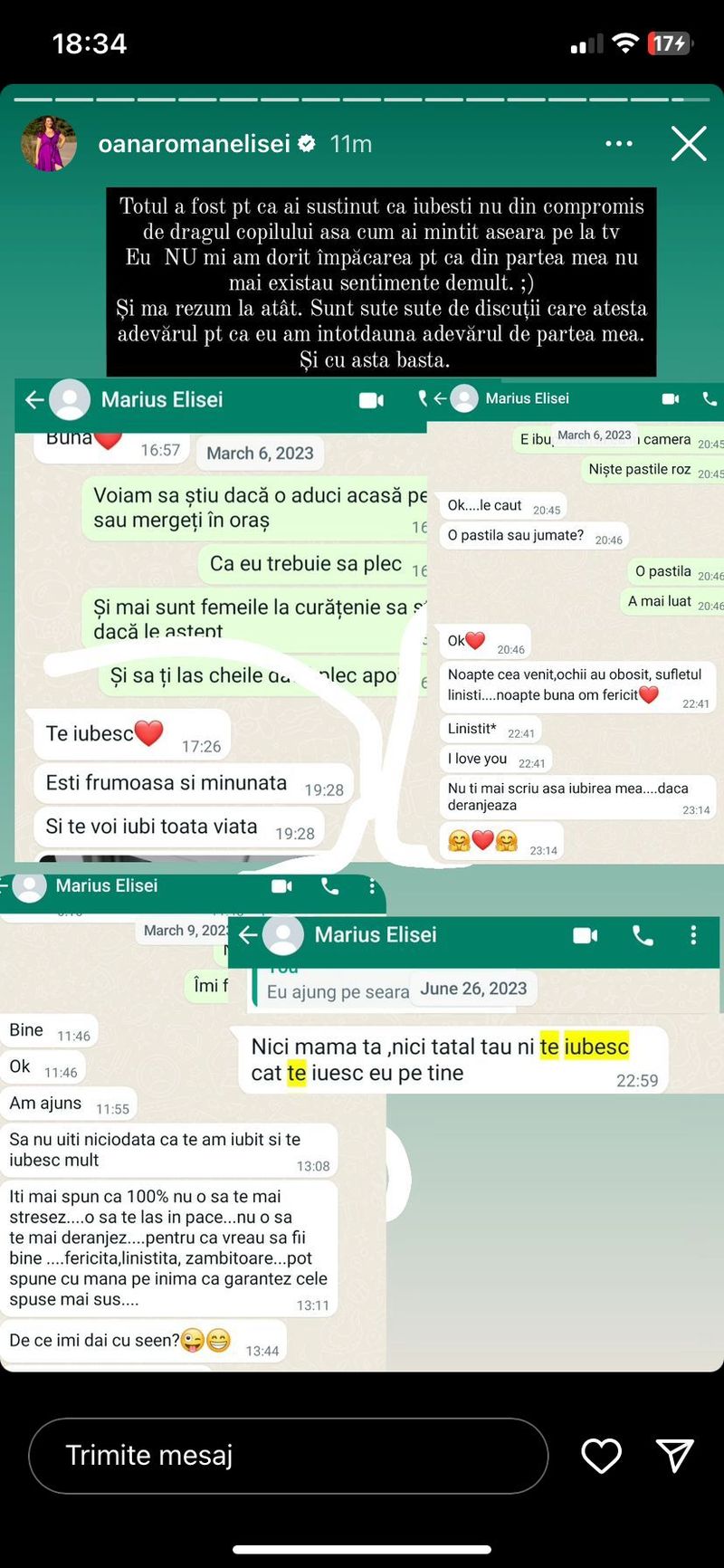 oana roman, marius elisei, relatie, despartire, reactie