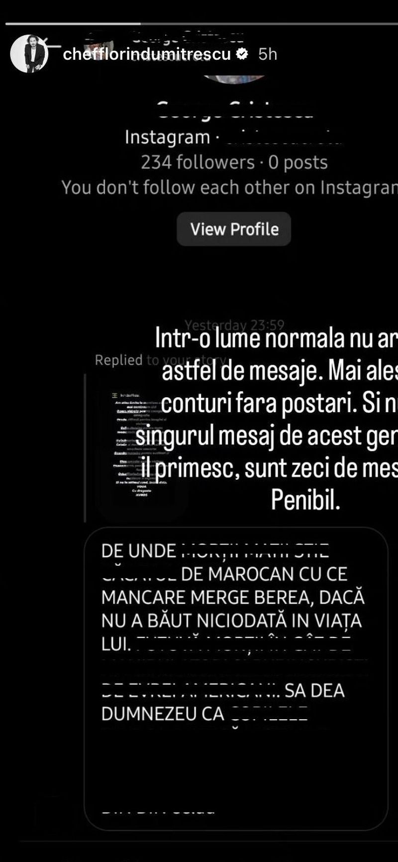 florin dumitrescu, reactie, mesaj, instagram, jigniri
