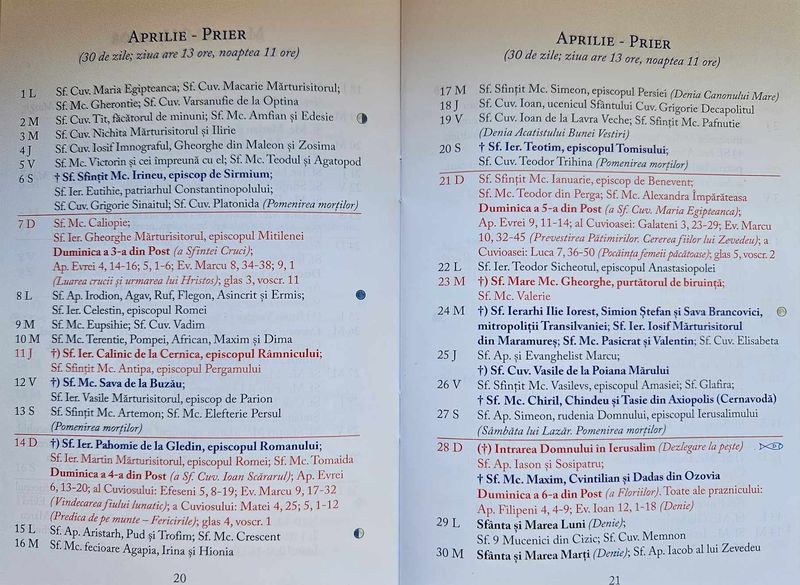 Calendar Creștin Ortodox Aprilie 2024