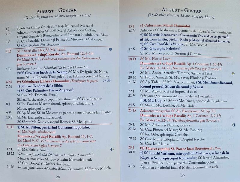 Calendar Creștin Ortodox August 2024