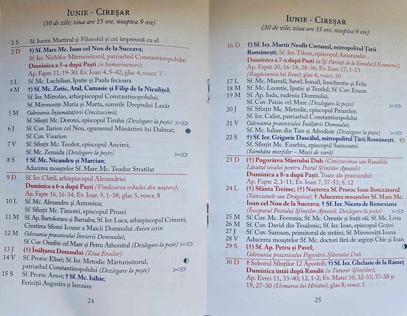 Calendar Creștin Ortodox Iunie 2024
