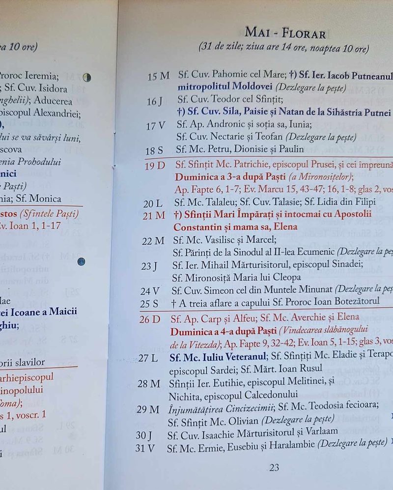 Calendar Creștin Ortodox Mai 2024