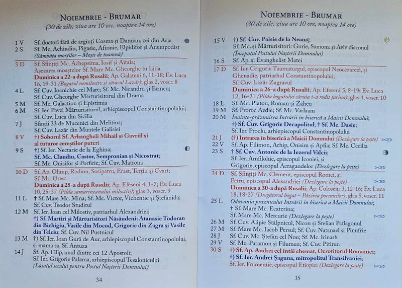 Calendar Creștin Ortodox Noiembrie 2024