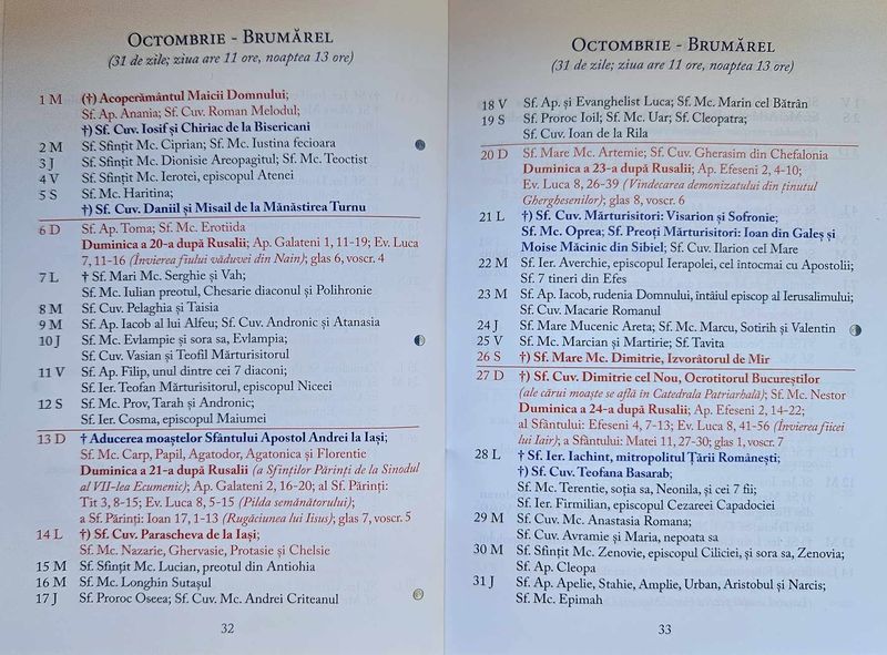 Calendar Creștin Ortodox Octombrie 2024