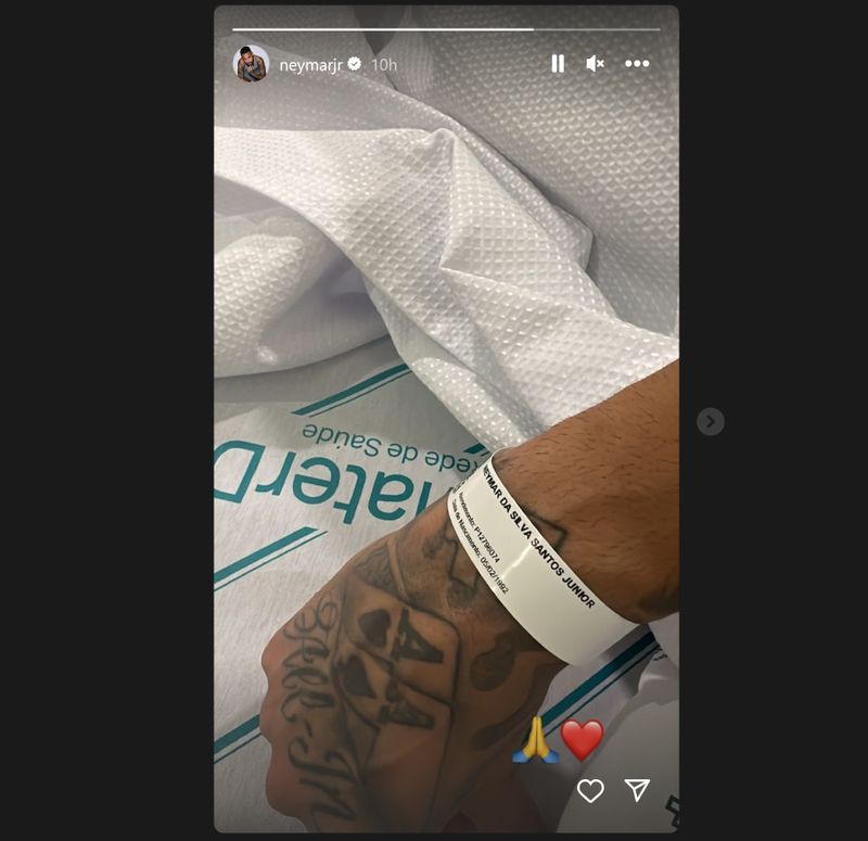 Story-ul postat de Neymar Jr de pe patul de spital Story-ul postat de Neymar Jr de pe patul de spital