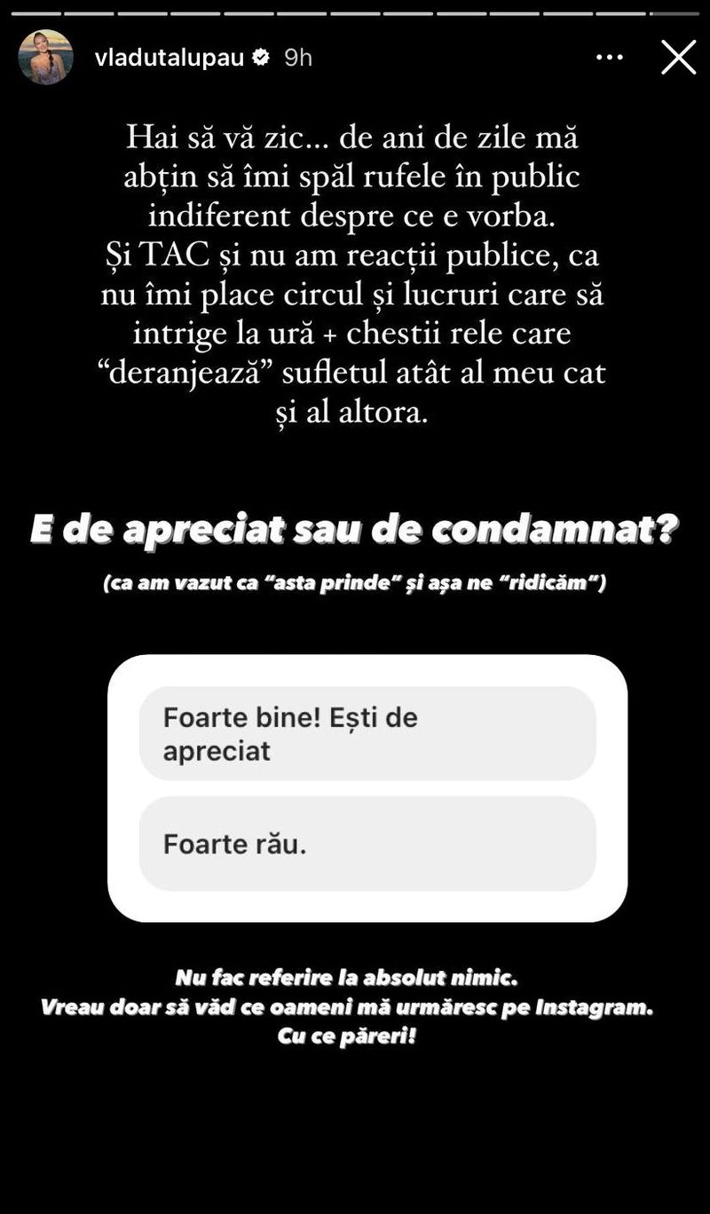 Vlăduța Lupău le-a cerut părerea fanilor ei cu privire la spălatul rufelor în public