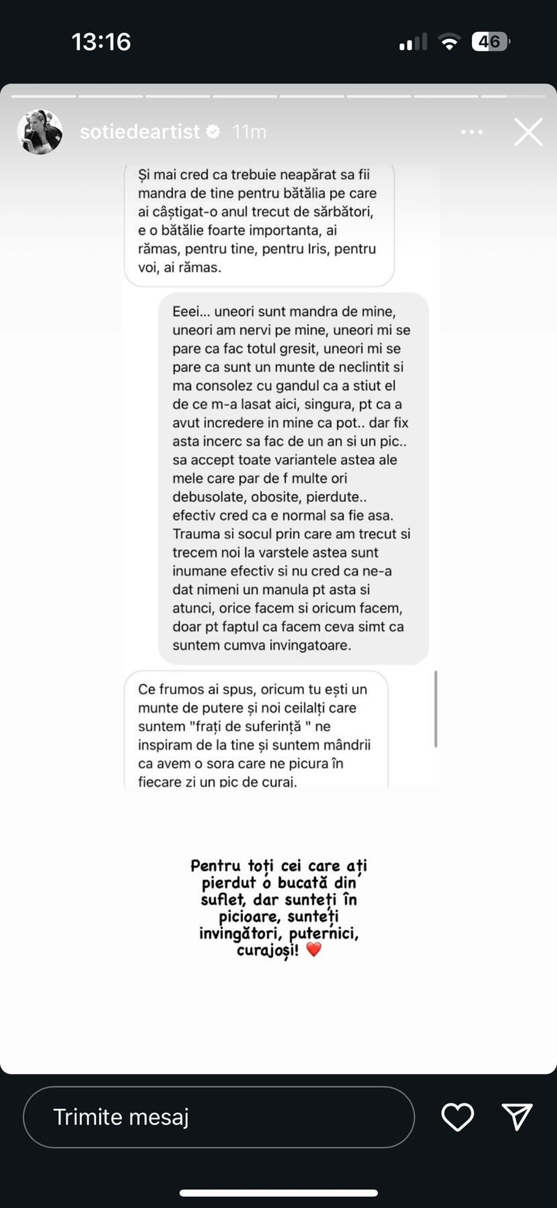 madalina cretan mesaj pe instagram