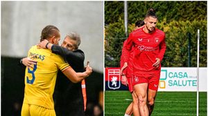 George Pușcaș evoluând pentru naționala României, Radu Drăgușin la antrenamentele celor de la Genoa  George Pușcaș, Radu Drăgușin, ambii jucători legitimați la Genoa