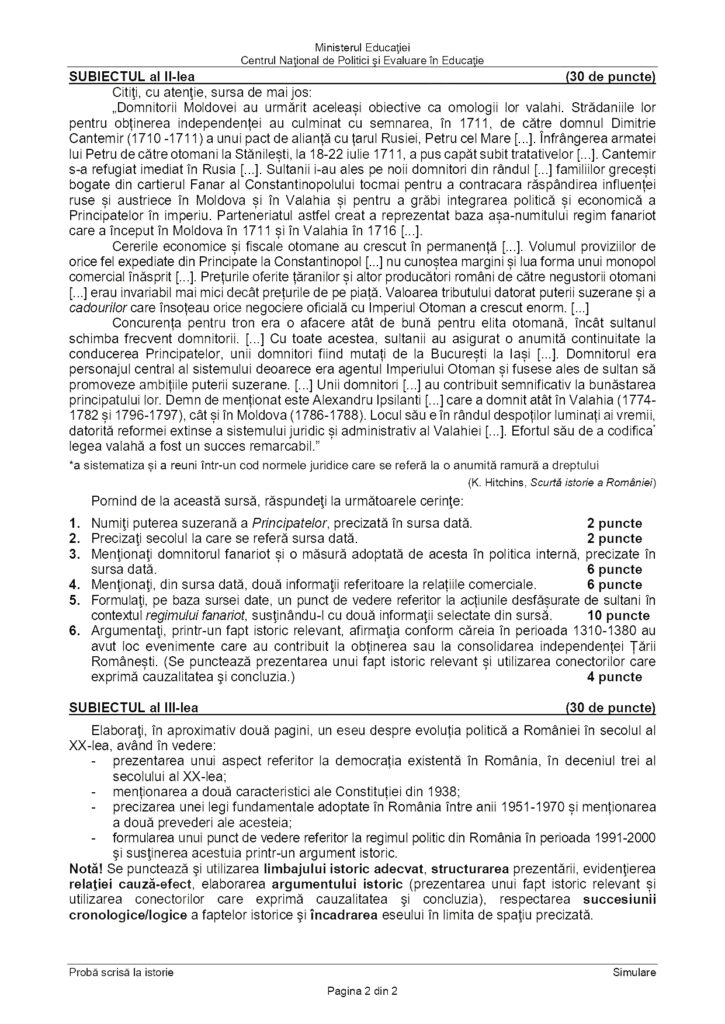 Simulare BAC 2024: subiecte la istorie