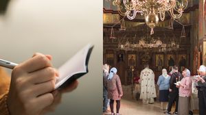 Pomelnic, oameni în biserică