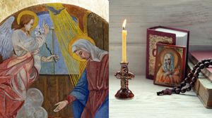 Icoană Buna Vestire, lumânare, icoană, metanii, biblie