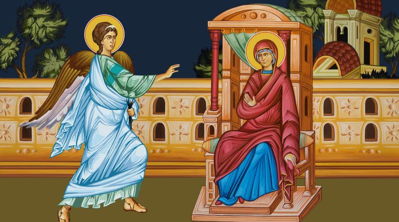 buna vestire ilustratie, buna vestire 25 martie, buna vestire sarbatoare cu cruce roșie 