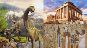 colaj cu dinozauri, grecia antică și hieroglife