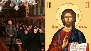 Credincioși în biserică, Icoană Iisus Hristos