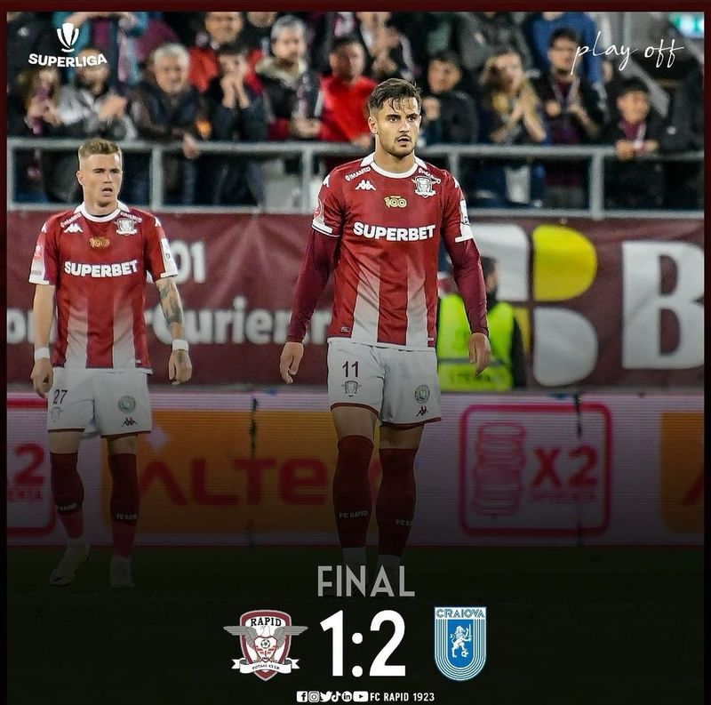 Rapid a cedat în fața Craiovei cu scorul de 1-2, pe teren propriu. rapid craiova