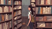 desen, ilustratie, fata în biblioteca