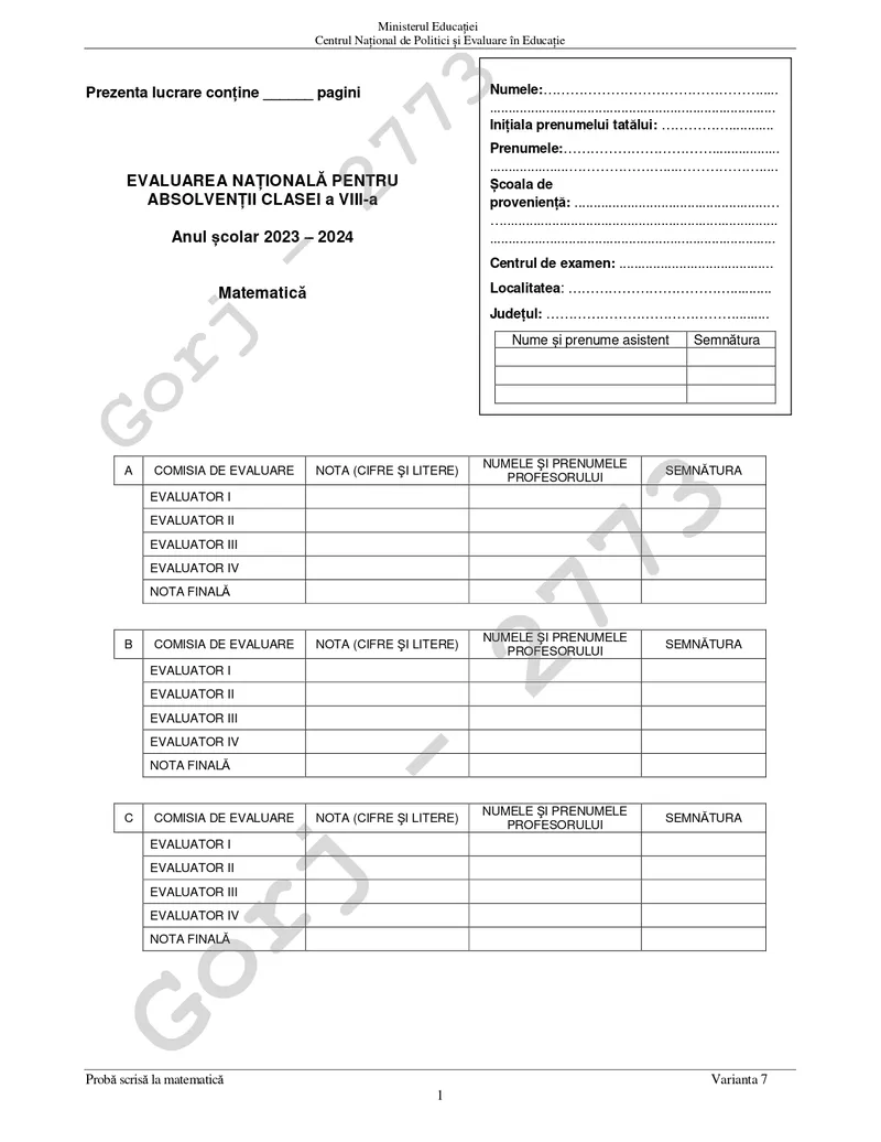 Subiecte Matematică Evaluarea Națională 2024 Subiecte Matematică Evaluarea Națională 2024