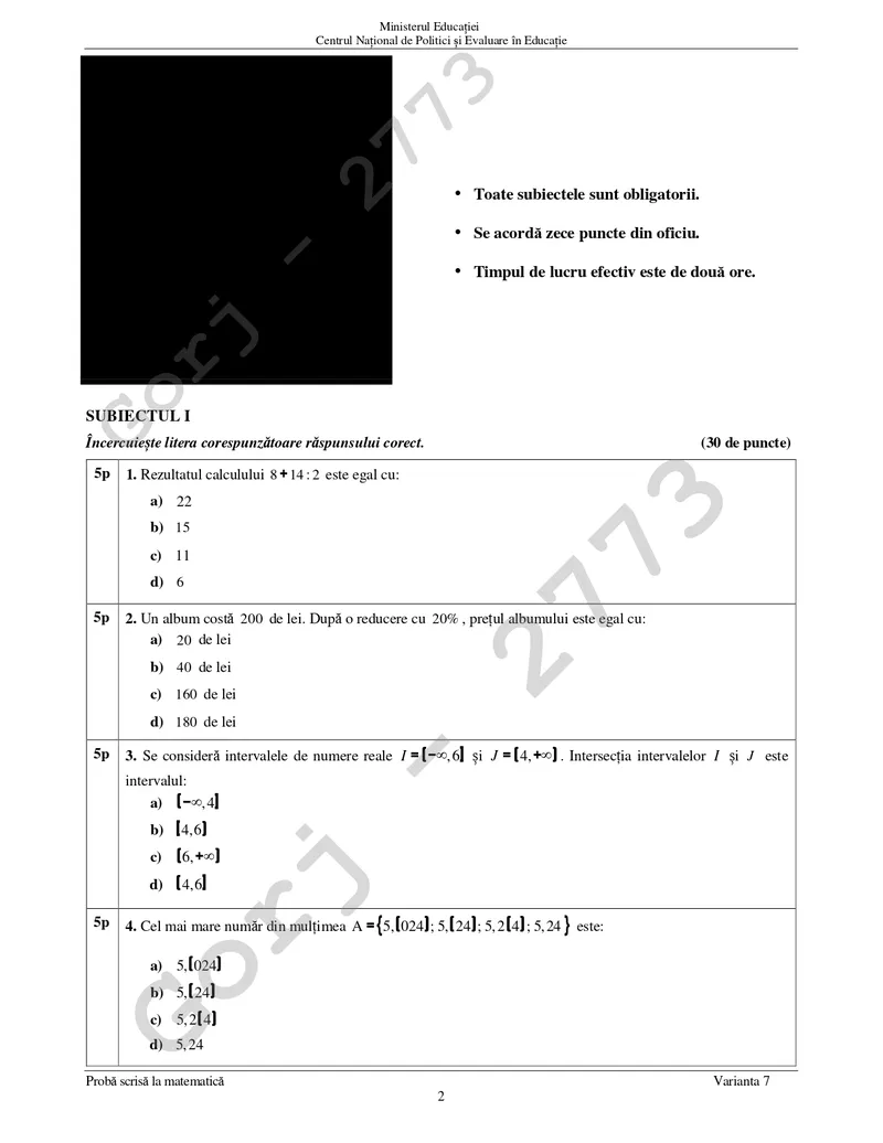 Subiecte Matematică Evaluarea Națională 2024 Subiecte Matematică Evaluarea Națională 2024