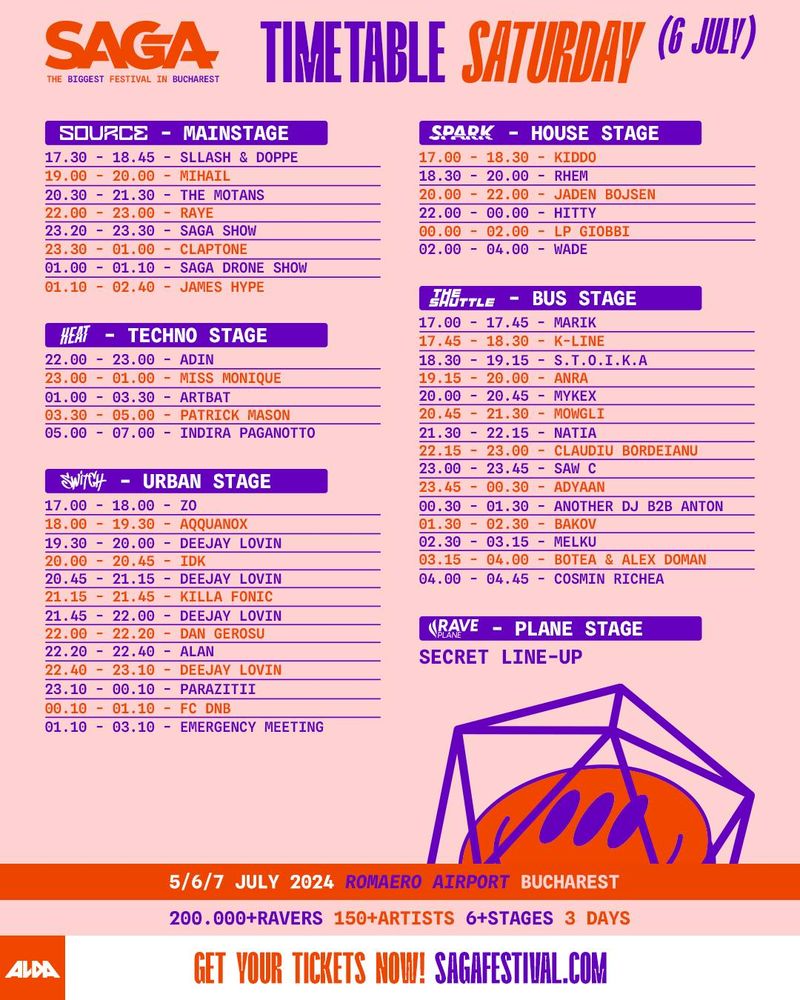 Program Saga Festival 2024: S&acirc;mbătă