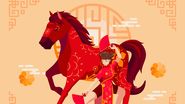cal, fata asiatica, elemente chinezesti, vector