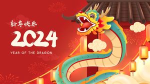 dragon chinezesc, vector, fundal rosu, 2024