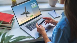 laptop, telefon, card, femeie