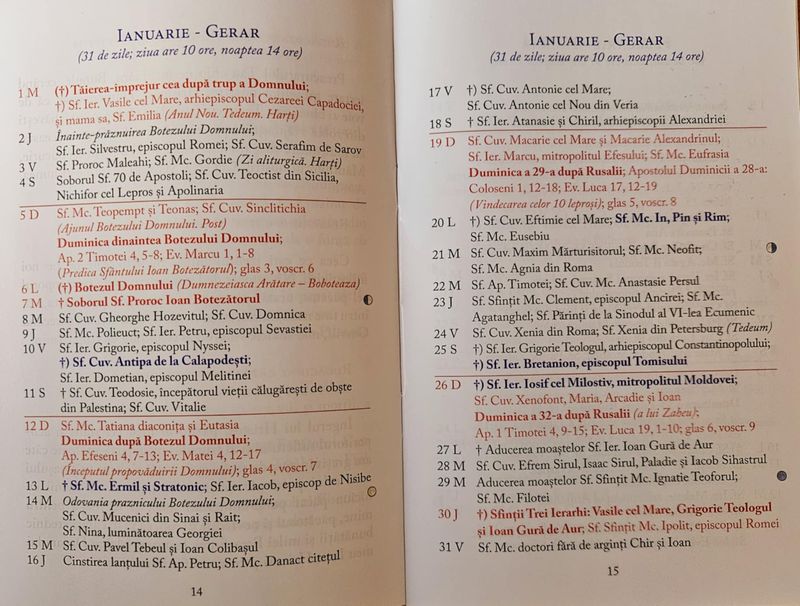 Calendar ortodox ianuarie 2025