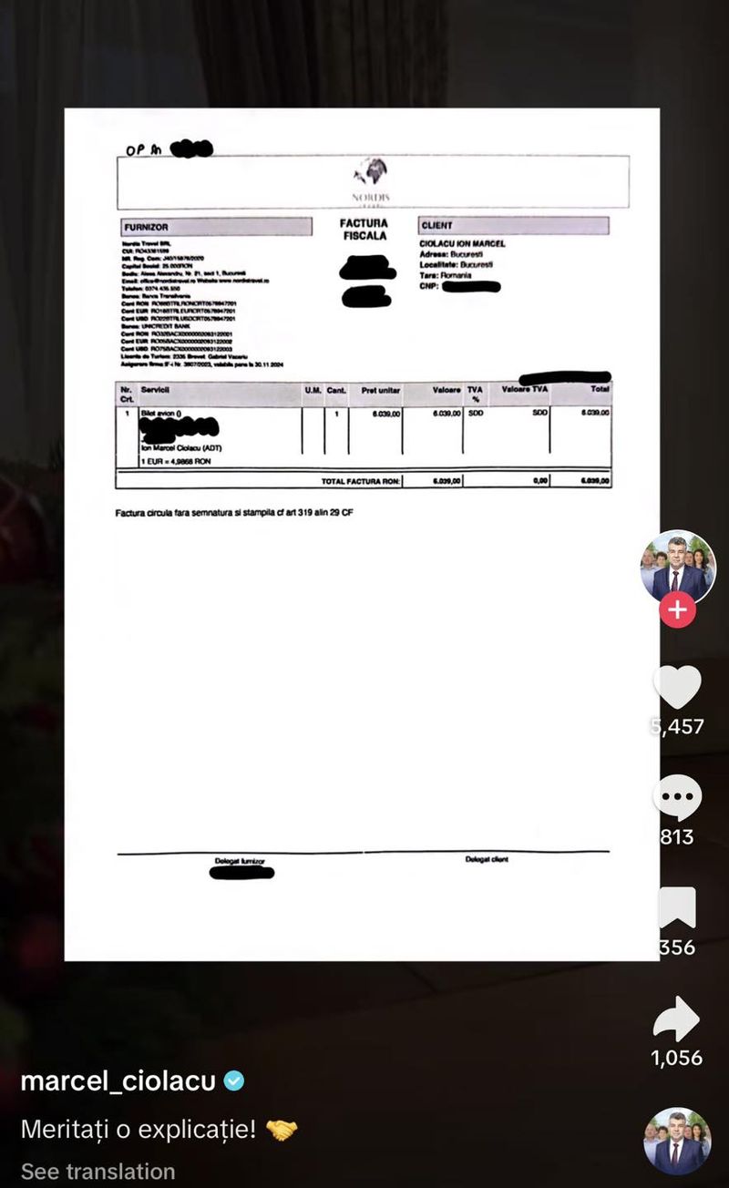 factură Marcel Ciolacu