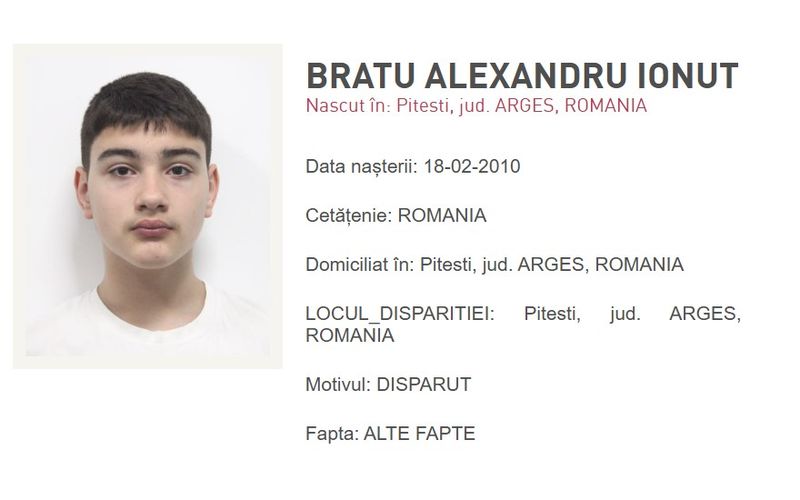 băiat dispărut Argeș