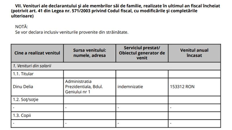 Delia Dinu, declarație de avere