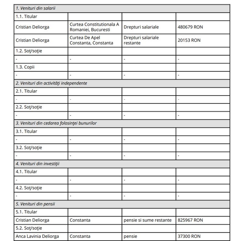 Declarație de avere Cristian Deliorga