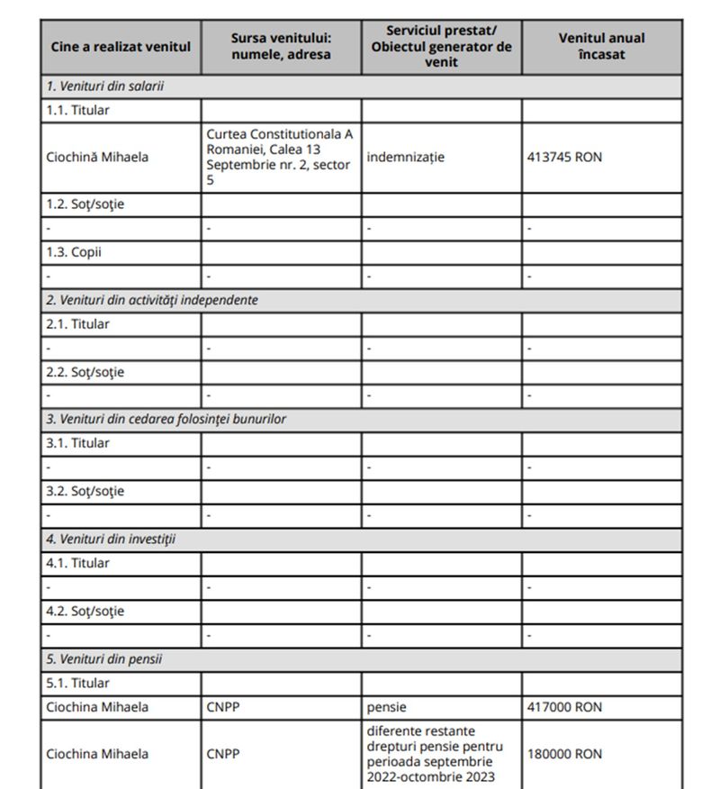 Declarație de avere Mihaela Ciochină