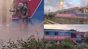 Momente de panică în Prahova! O locomotivă cu 36 de vagoane încărcate cu țiței a fost cuprinsă de flăcări