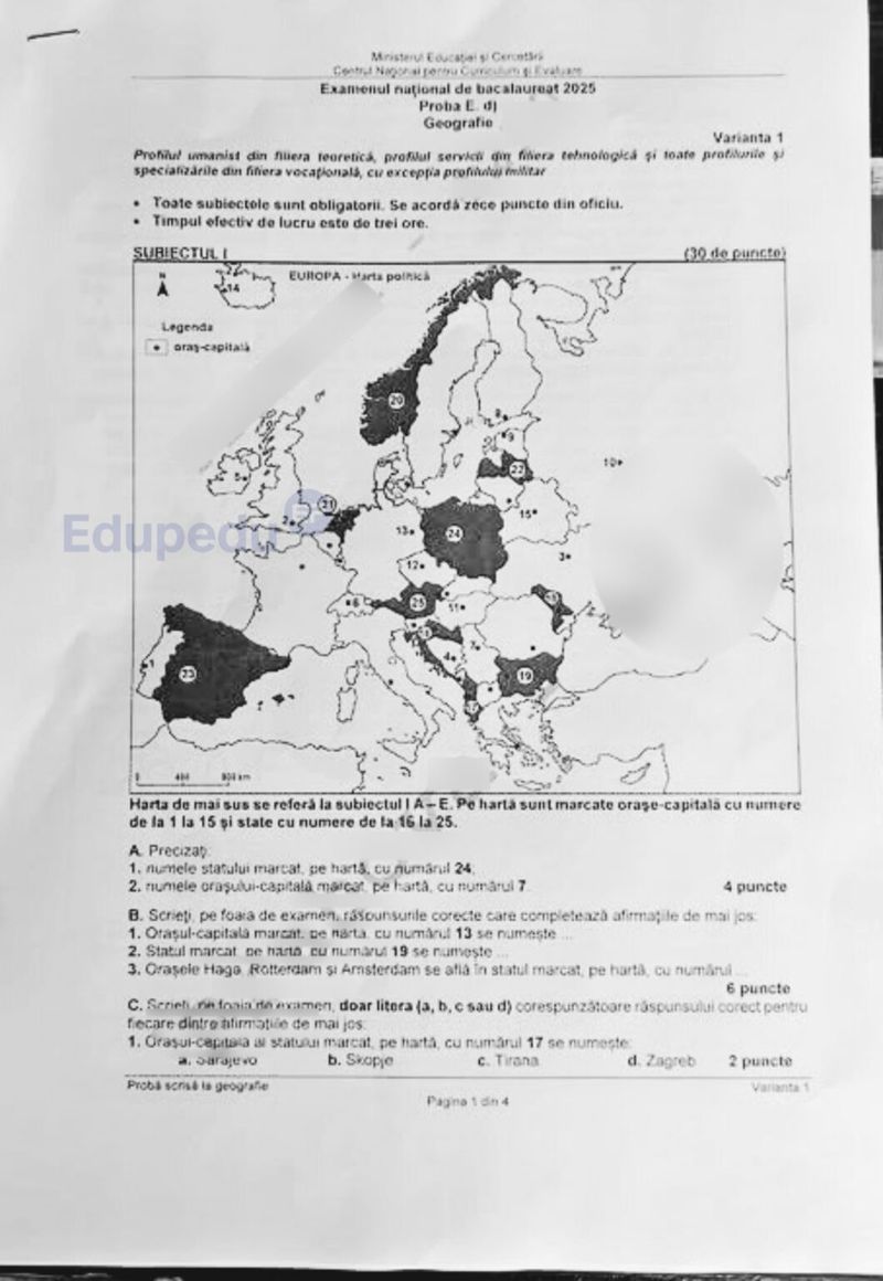 Subiecte Geografie BAC 2025