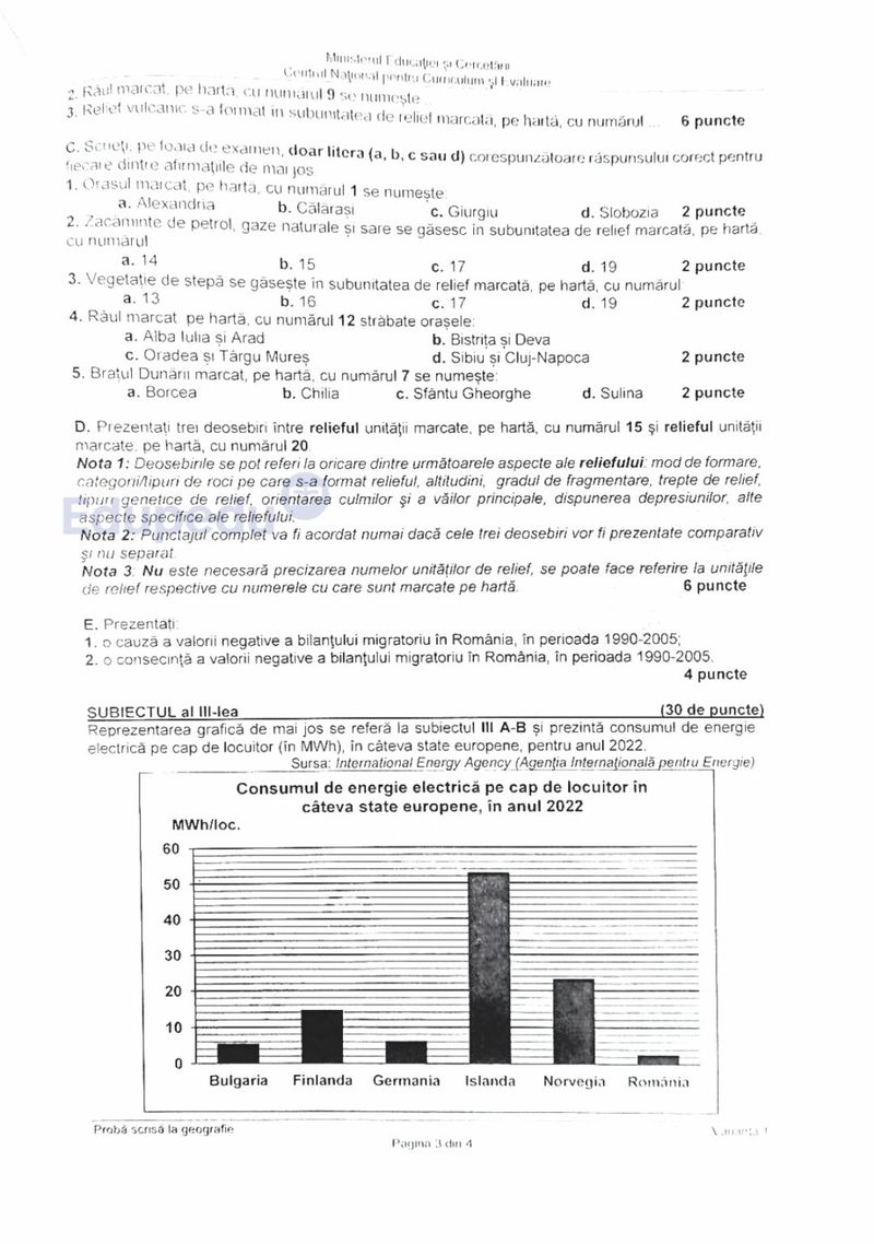 Subiecte Geografie BAC 2025