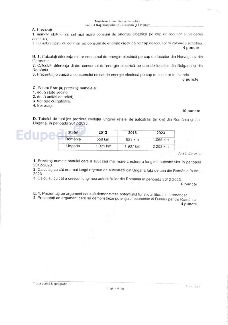 Subiecte Geografie BAC 2025