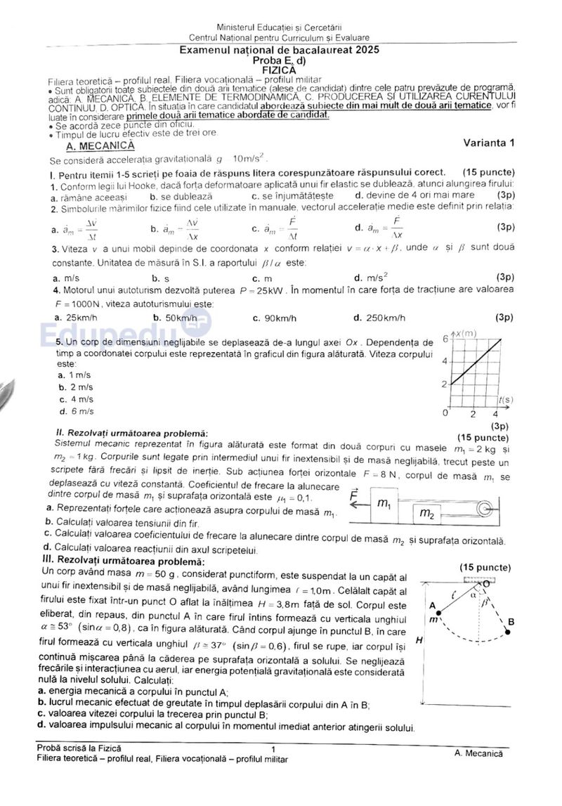 Subiecte fizică BAC 2025