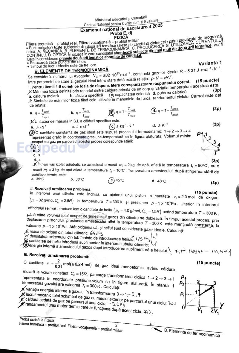 Subiecte fizică BAC 2025