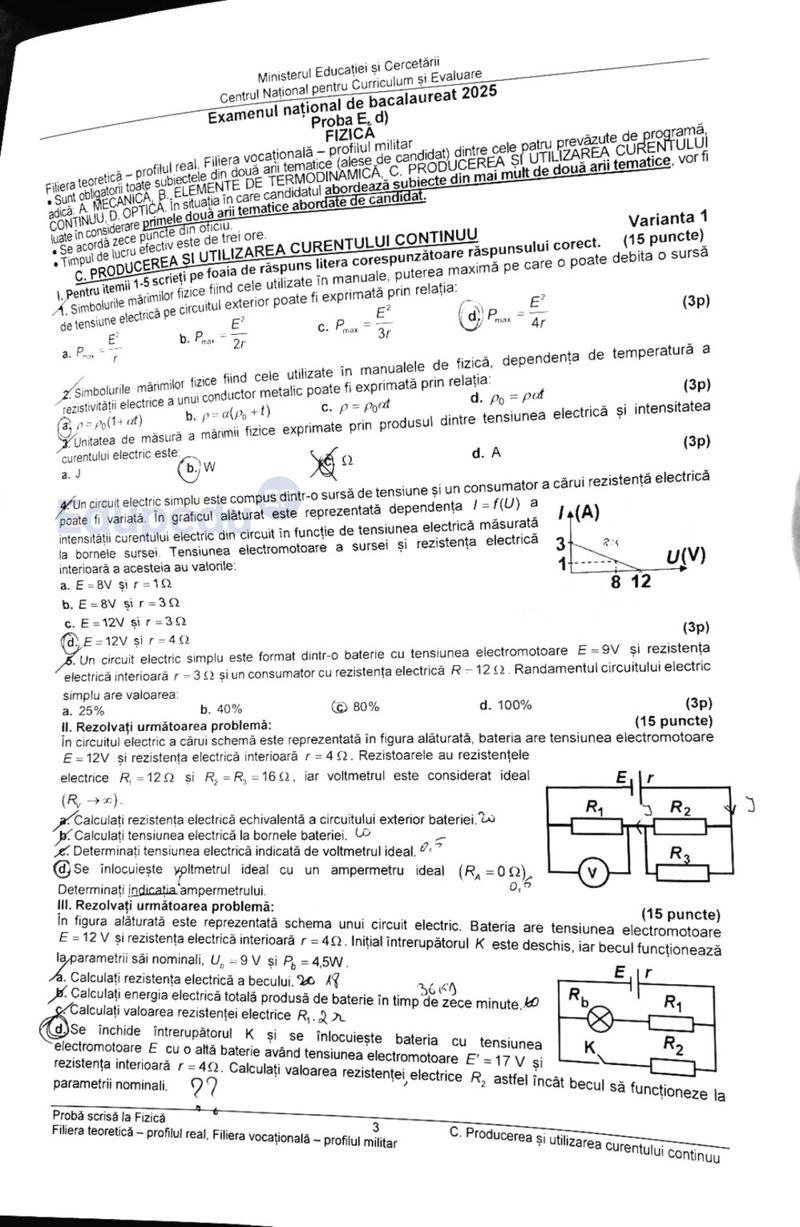 Subiecte fizică BAC 2025