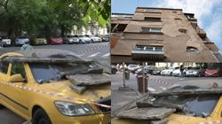Incident periculos în București! Un balcon s-a prăbușit peste o mașină parcată. Panică în rândul trecătorilor: „Data viitoare poate fi un om”