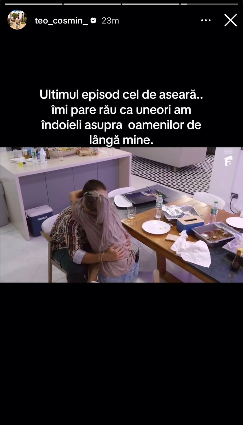Postarea făcută de Teo pe Instagram