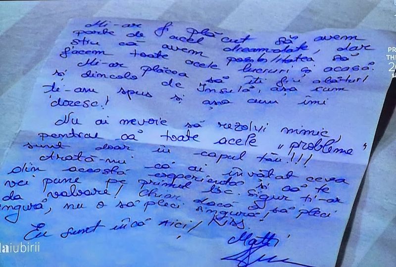 Scrisoarea pe care Mattia i-a lăsat-o Biancăi