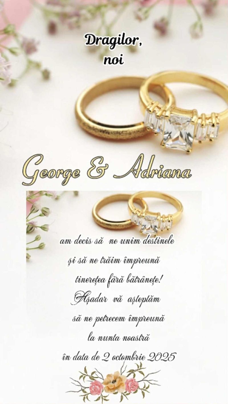 Invitația la nunta Adrianei Bahmuțeanu și a lui George Restivan