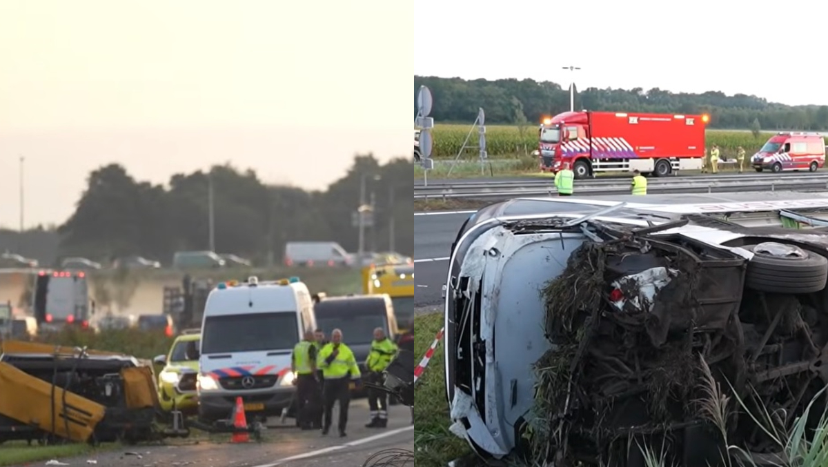 Opt persoane rănite în urma unui accident, în Olanda! Un autocar care transporta elevi din Germania a intrat în coliziune cu o dubă