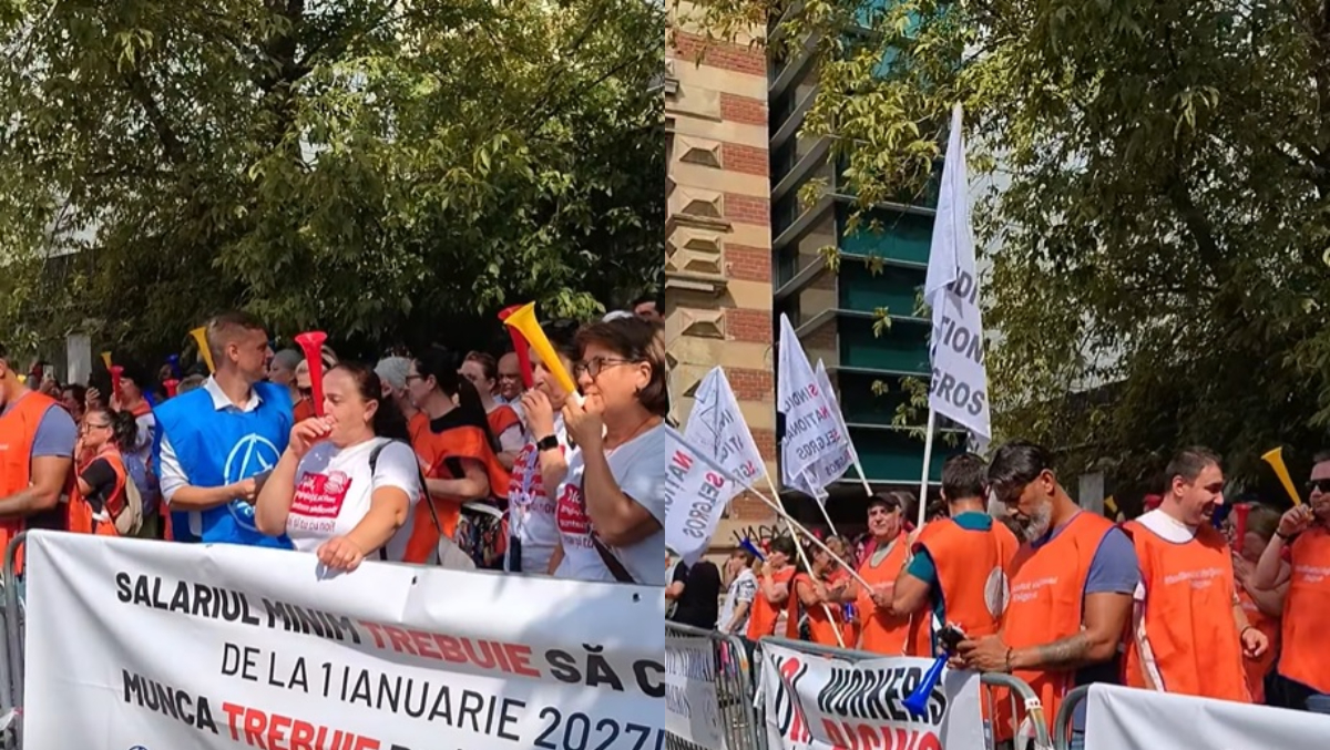 Zeci de persoane protestează în fața Ministerului Muncii! Care sunt cerințele sindicatelor